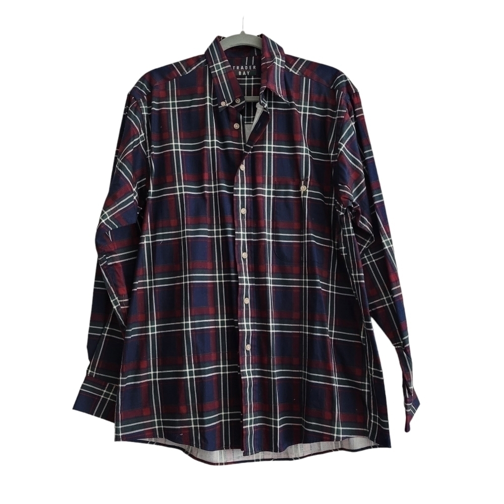 VTG Trader Bay Plaid Long Sleeve Button Up Shirt Men Medium Red‎ Blue